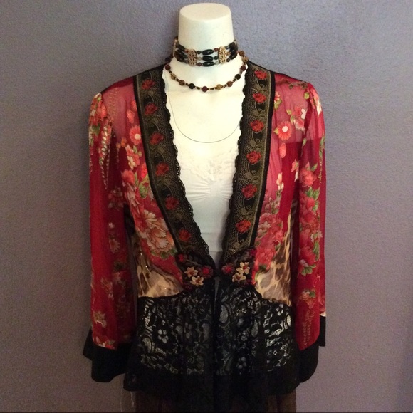 Spencer Alexis Tops - Asian inspired cardi w/ lace & embroidery accents